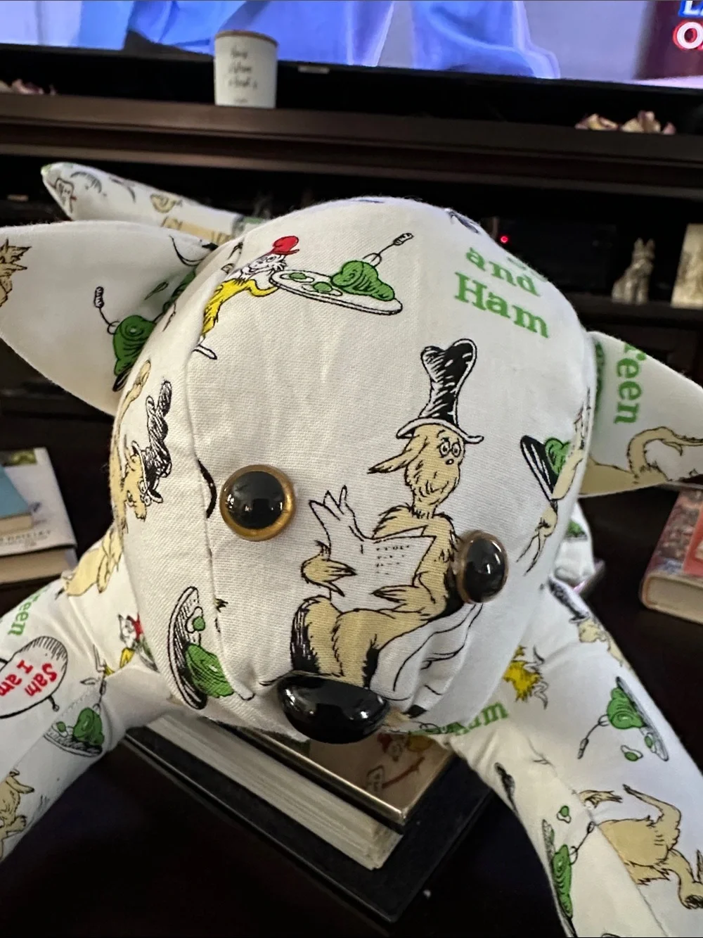 Handcrafted White Dr. Seuss Themed Fabric Cat Plush - Picture 2 of 7